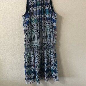 Paris Printed Georgette Mini Dress in Blue White